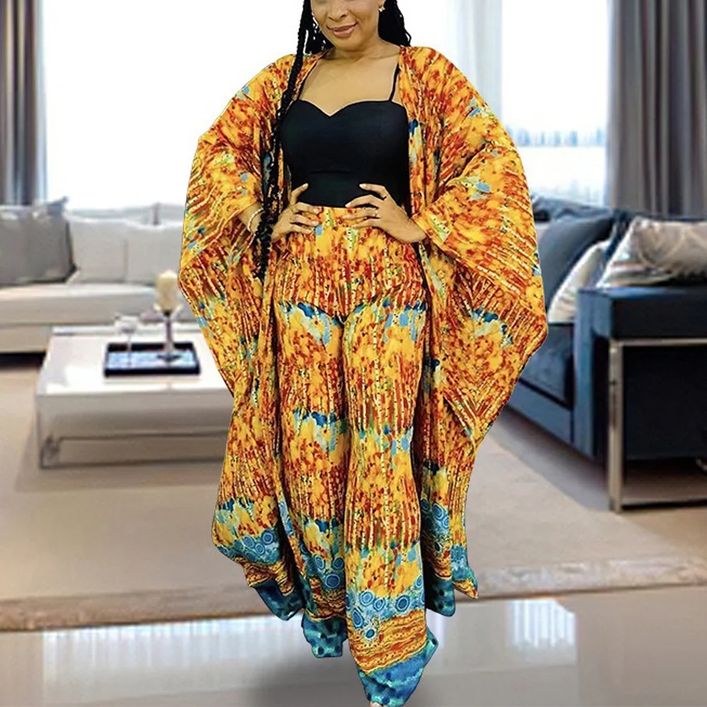 

Винтажные комплекты из 2 предметов с брюками для женщин, шифоновая блузка и длинные брюки, модные элегантные африканские женские комплекты для ужина в день рождения