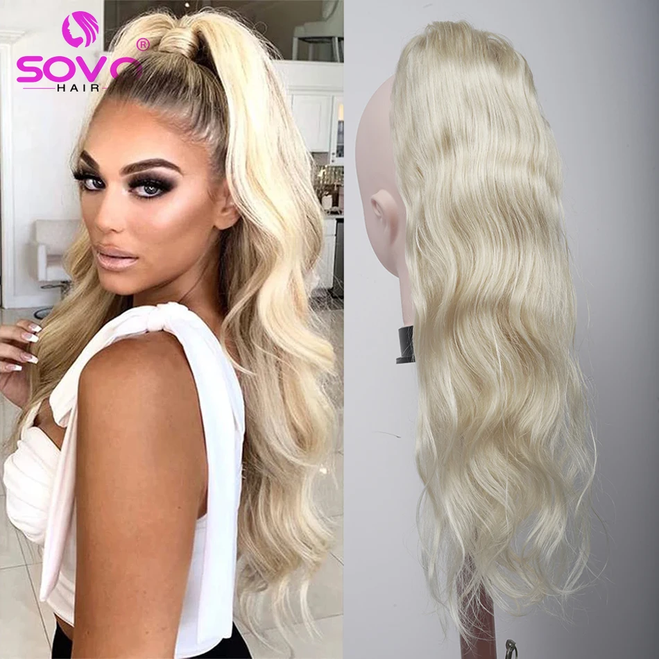Long Wavy Ponytail Human Hair Drawstring Thick Remy European Body Wave Hairpiece Pony Tail Hair Extension BodyWave for Women
