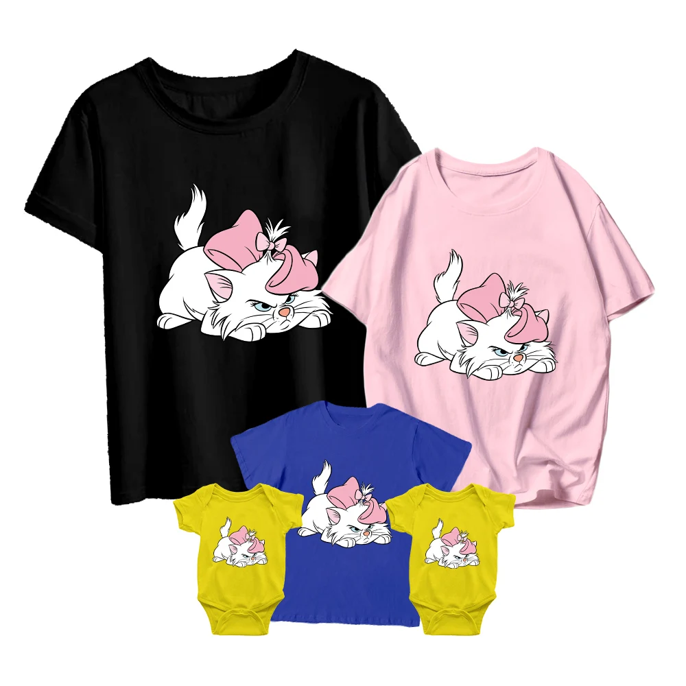 

Футболки кошка Мэри диснеевские Забавные милые повседневные детские с коротким рукавом детский комбинезон Семейные матчи унисекс Совреме...