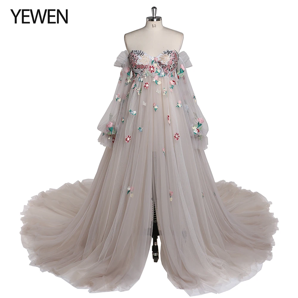 Embroidery Lace Maternity Dress for Photo Shoot Front Slit Maternity Maxi Woman Baby Shower Dresses YEWEN YW220331