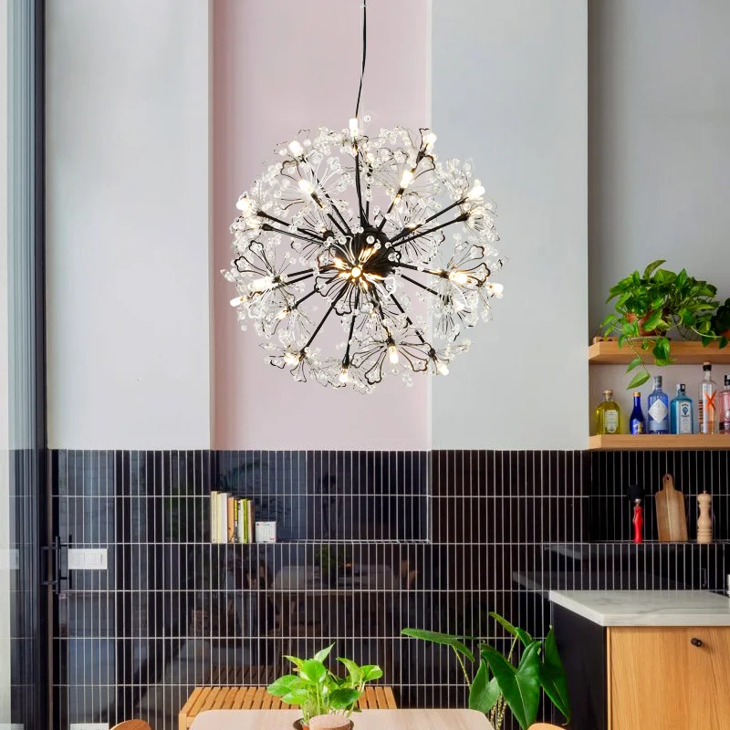 

Pendant Light Led Art Chandelier Lamp Room Decor Modern Minimalist Crystal Dandelion Restaurant Fashionable Ball-Flower Design
