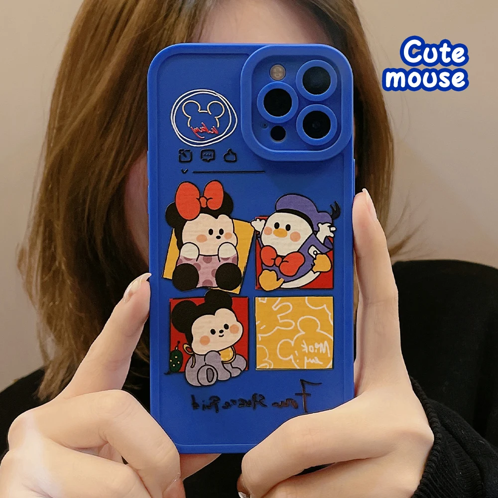 

Blue Cartoon Lens Coverage Mouse Back Cover iPhone 13 Pro 12 Pro Max 11 Pro Max Xs Max XR 7 8 Plus Phone Case Soft TPU Capa
