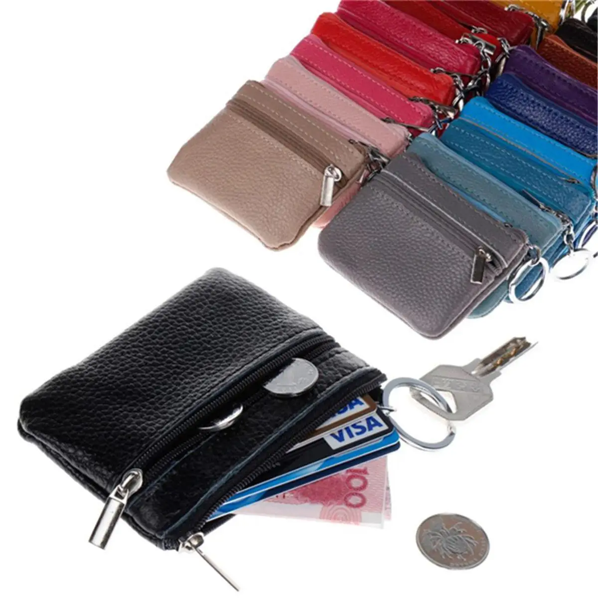 

Women Men Leather Coin Purse Wallet Clutch Zipper Small Change Soft Bag Mini Bag