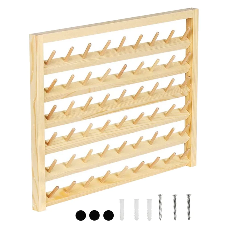

54 Spool Sewing Thread Stand Wall Mount Sewing Thread Stand with Hook Wooden Embroidery Organizer for Sewing
