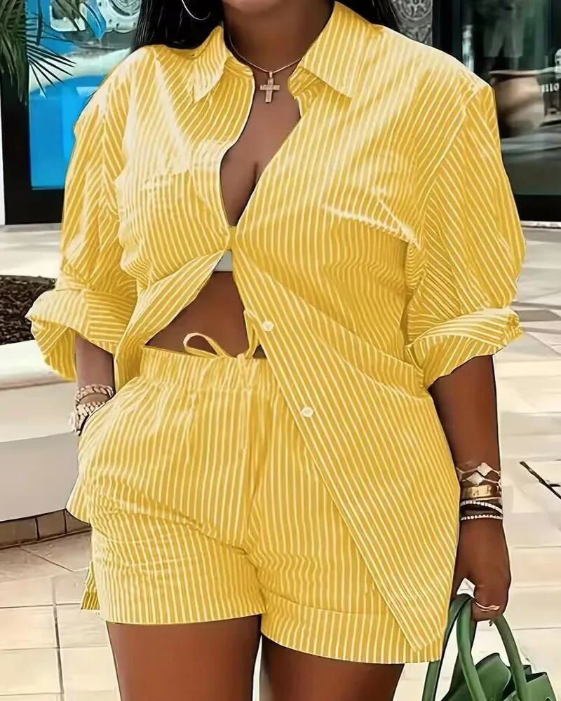 2025 Clothes for Women Fashion Long Sleeve Printing Two Piece Sets Womens Outifits Top Short Matching Clothing