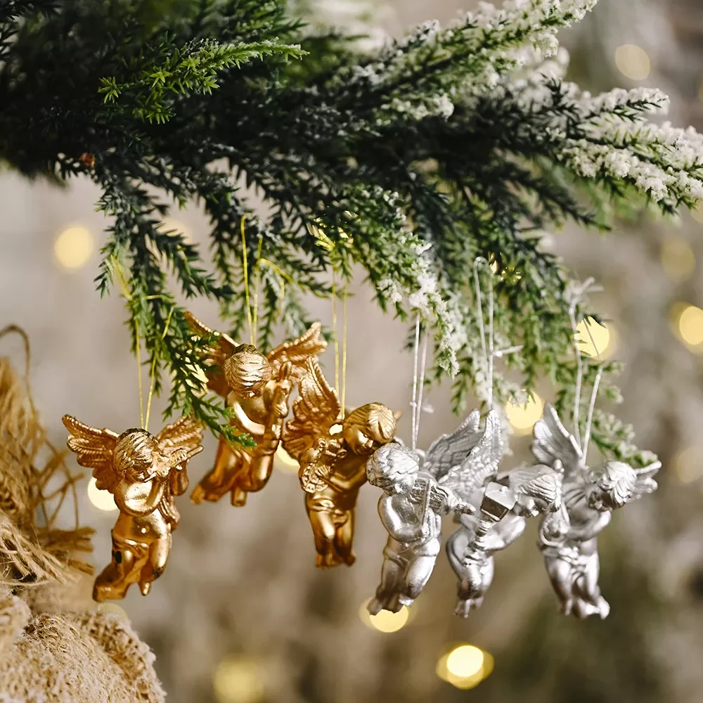 

6pcs/lot Gold Silver Angel Pendant Christmas Party Decoration Christmas Tree Decor Hanging Ornaments New Year Gifts for Kids