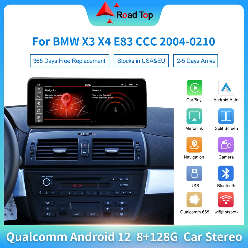 

10.25” Qualcomm Android 12 Stereo Head Unit for BMW X3/X4 CCC 2004-2010 with CarPlay Auto GPS Navigation 4G LTE BT