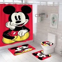 Disney Mickey Minnie Mouse Print Shower Curtain Carpet Black and White Toilet Cover Bath Mat Rug Pad Set Bathroom Christmas Gift