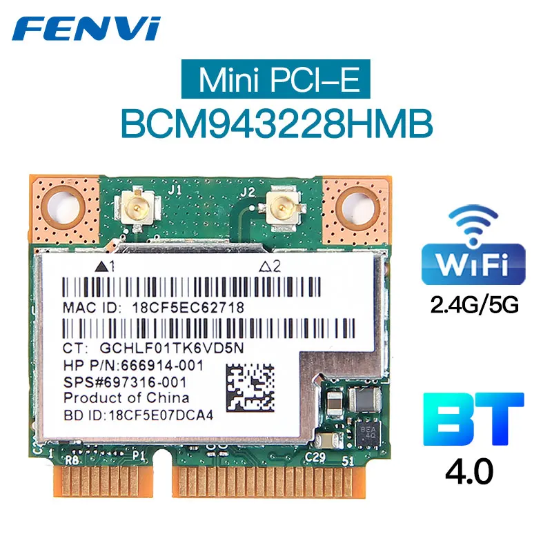 Banda Dual BCM943228HMB para Bluetooth 4,0 802.11a/b/g/n, tarjeta inalámbrica Wifi, medio Mini PCI-E, adaptador Wlan 300G/5Ghz, 2,4 Mbps
