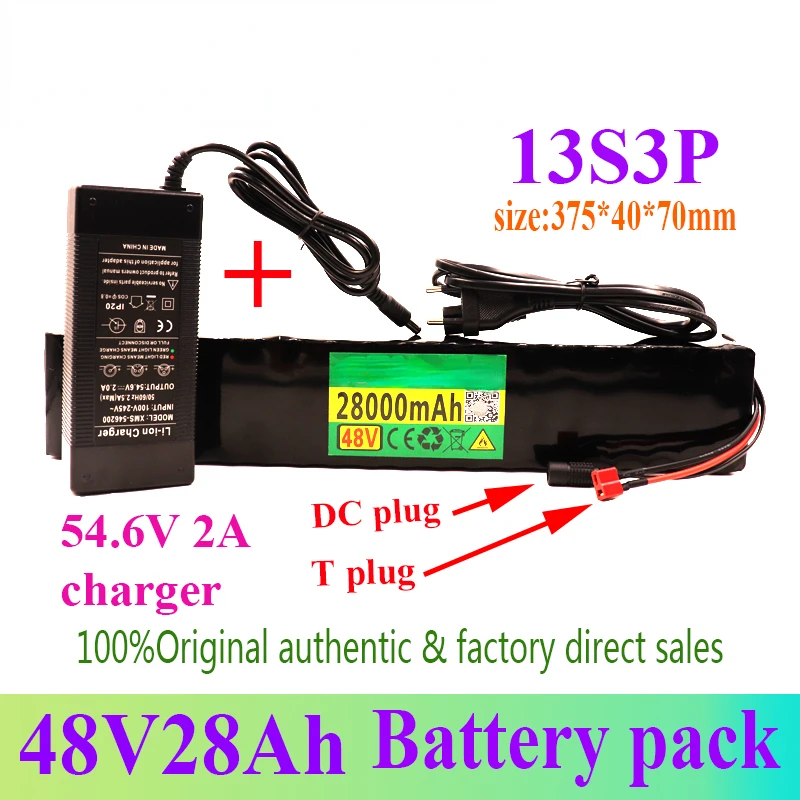 

48V Battery Pack 18650 Li-Ion Rechargeable 13S3P 28A 780W BMS Electric Bicycle Scooter Batteries Function Overcharge Protection
