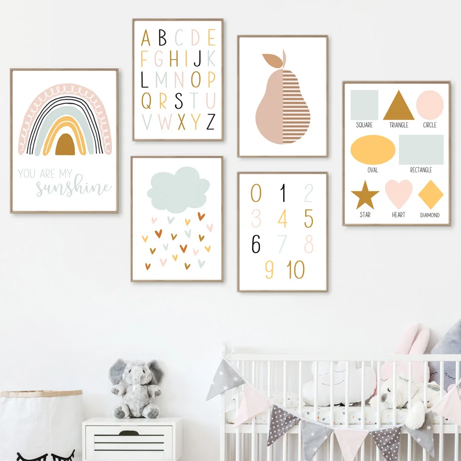 

Rainbow Pear Shapes Alphabet Number Nursery Wall Art Canvas Painting Nordic Posters And Prints Wall Pictures For Kids Room Decor