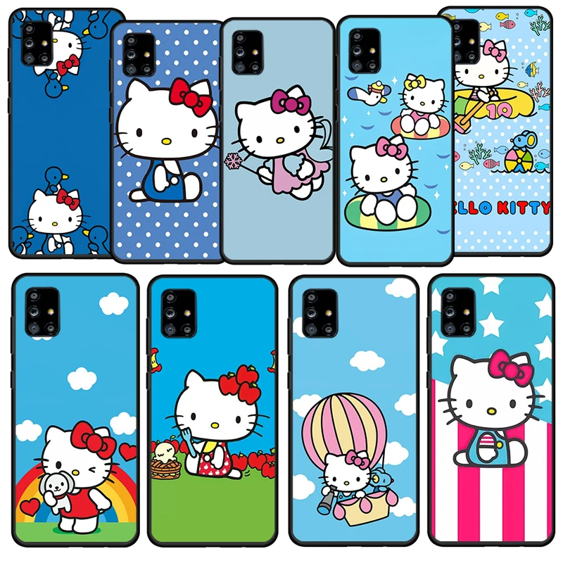 

Cartoon Hello Kitty Funny For Samsung Galaxy A52S A72 A71 A52 A51 A12 A32 A21S 4G 5G Soft TPU Silicone Gel Black Phone Case Capa