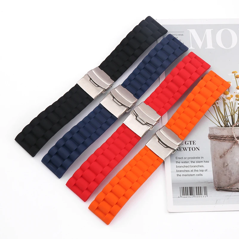 

22mm24mm folding buckle men's silicone watch band accessories outdoor sports waterproof Rubber Strap wristband