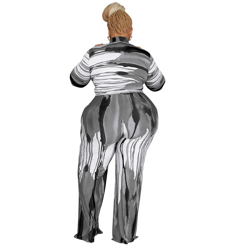 Plus Size Women Clothing Two Piece Sets Outfits Fashion Printing Long Sleeve Top and Wide Leg Pant Sui 3xl 4xl 5xl 6xl