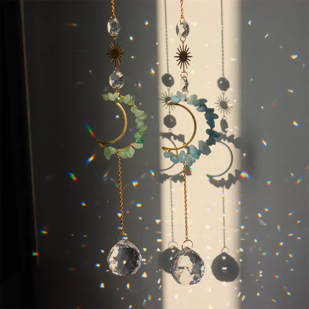 

NEW2022 Rainbow Make Crystal Wind Chime Sun Catchers Moon Flower Dreamcatcher Curtain Wind Bells Hanging Home Room Chandelier De