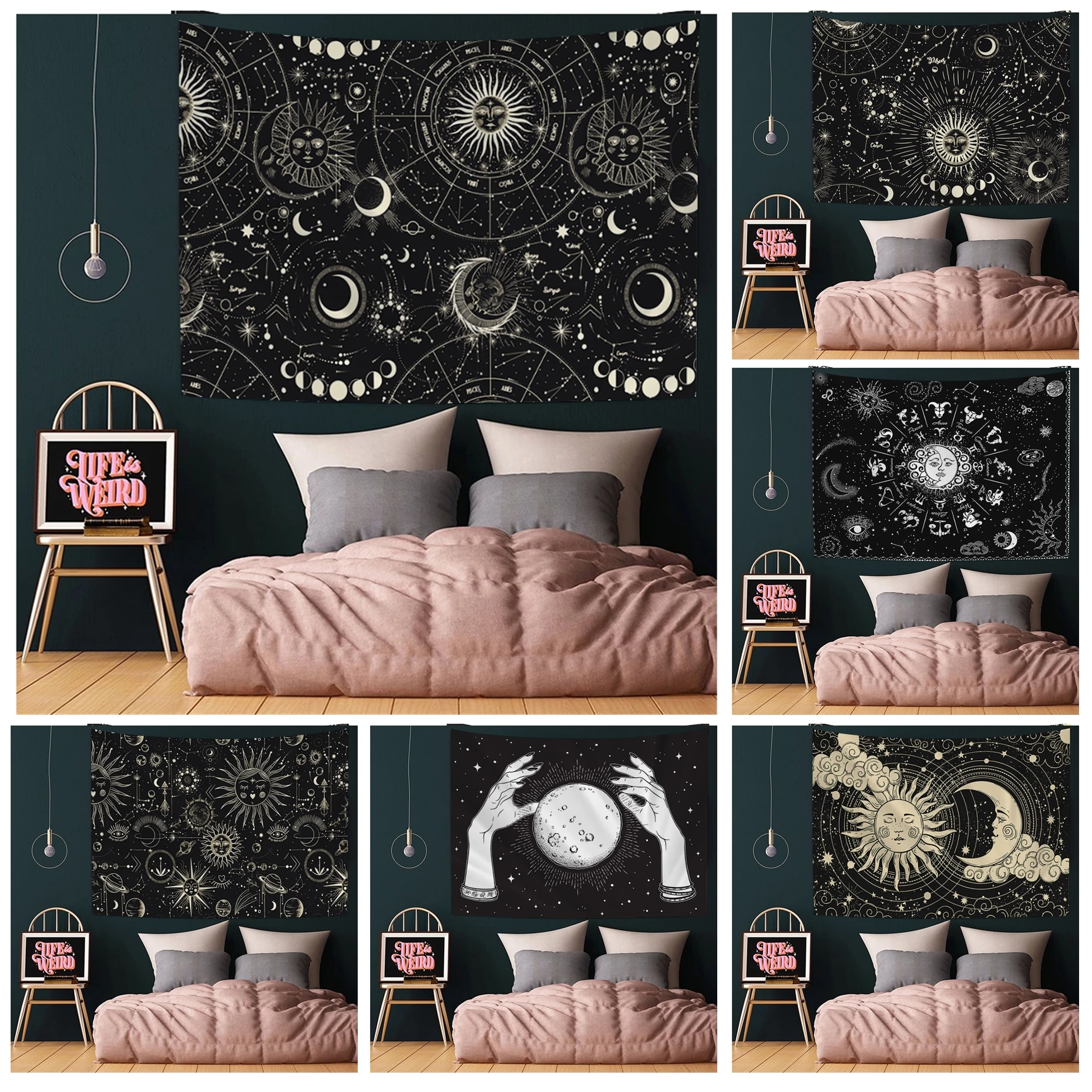 

Sun Moon Mandala Starry Sky 12 constellations Tapestry Buddha Decoration Witchcraft Bohemian Hippie Wall Hanging Home Decor