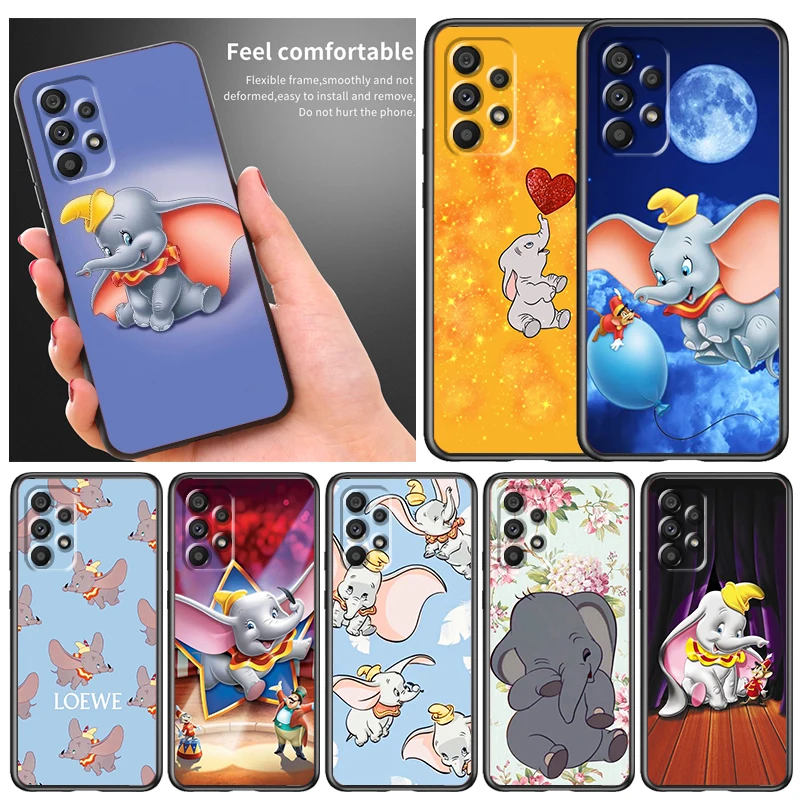 

Dumbo Cute Cartoon Phone Case For Samsung A73 A72 A71 A54 A53 A52 A51 A42 A33 A32 A23 A22 A21S A13 A04 A03 5G Black