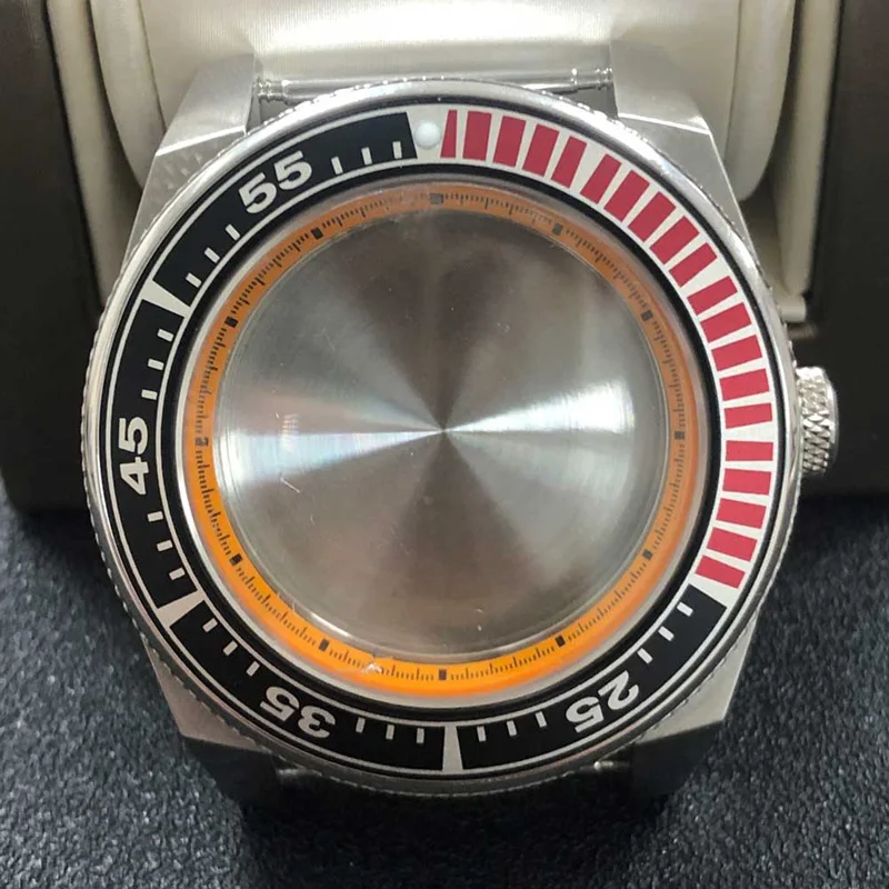 Watch Parts Free Shipping Stainless Steel Silver Case 43mm Sapphire Glass Aluminum Bezel And Orange Shadow Fits For NH35 NH36