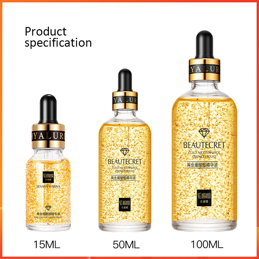 

24K Gold Niacinamide Face Essence Moisturizing Anti-aging&Wrinkle Hyaluronic Acid Serum Shrinks Pores Repairs Dry Loose Skin
