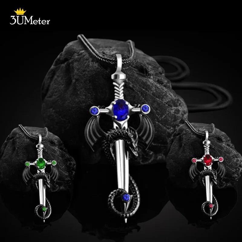 

Retro Sword Shape Pendant Necklace Creative Fashion Cross Pendant Necklaces for Men Dragon Necklace Punk Stainless Steel Jewelry