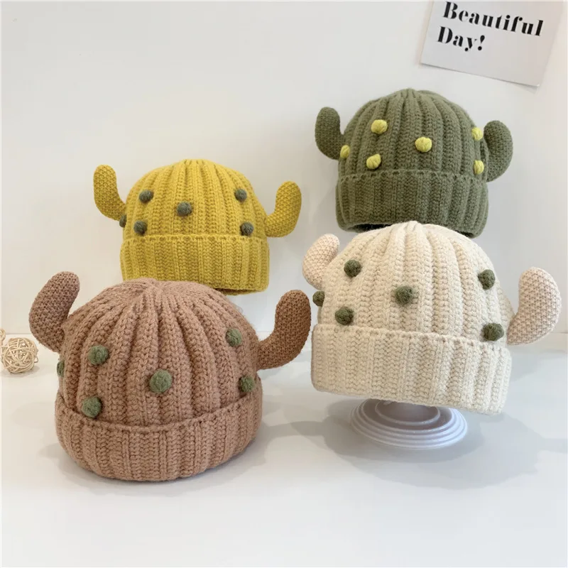 

Baby Cartoon Cactus Hat Cute and Funny Hat for Kids Knitting Thick Wool Cap Fashionable Children Gorro Toddlers Skullies Beanies