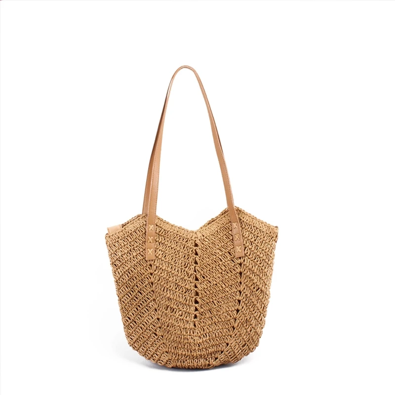 

Hand-woven Tote Large Capacity Shoulder Bag Straw Handbag Summer Beach Bag for Books Phones Wallet Cosmetics