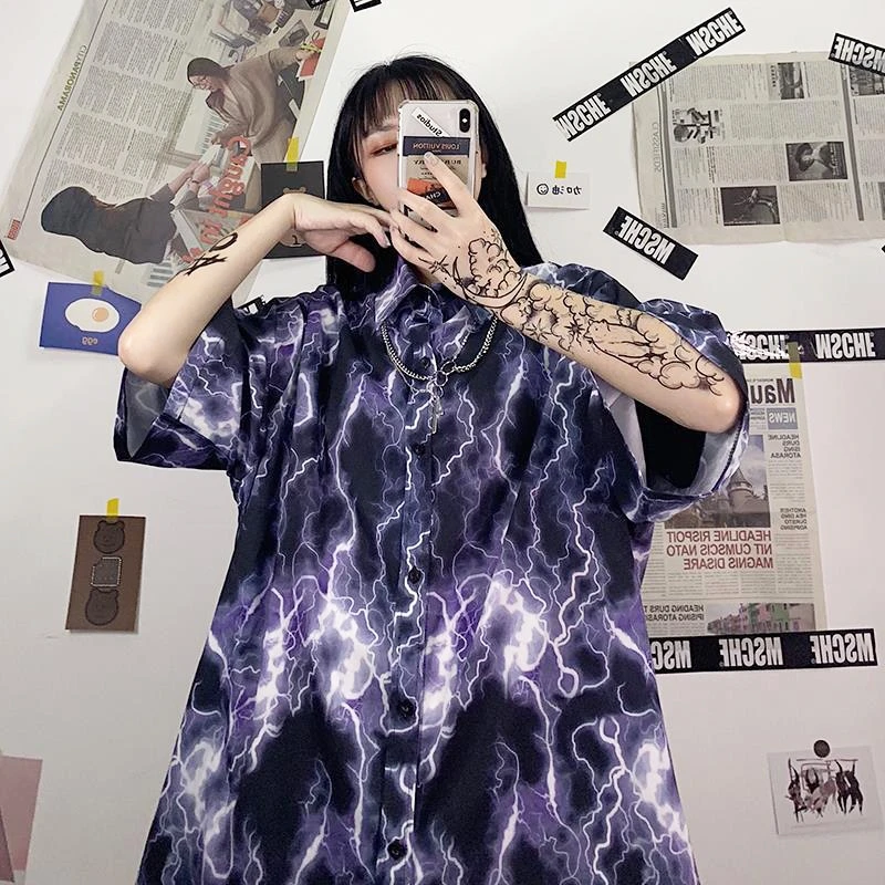 

Женская рубашка, винтажная Свободная рубашка, модная рубашка, топ с принтом молнии, новинка 2021