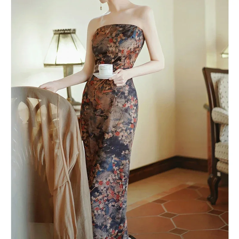 Новое платье без бретелек Harsuku женская японская одежда с цветочным принтом