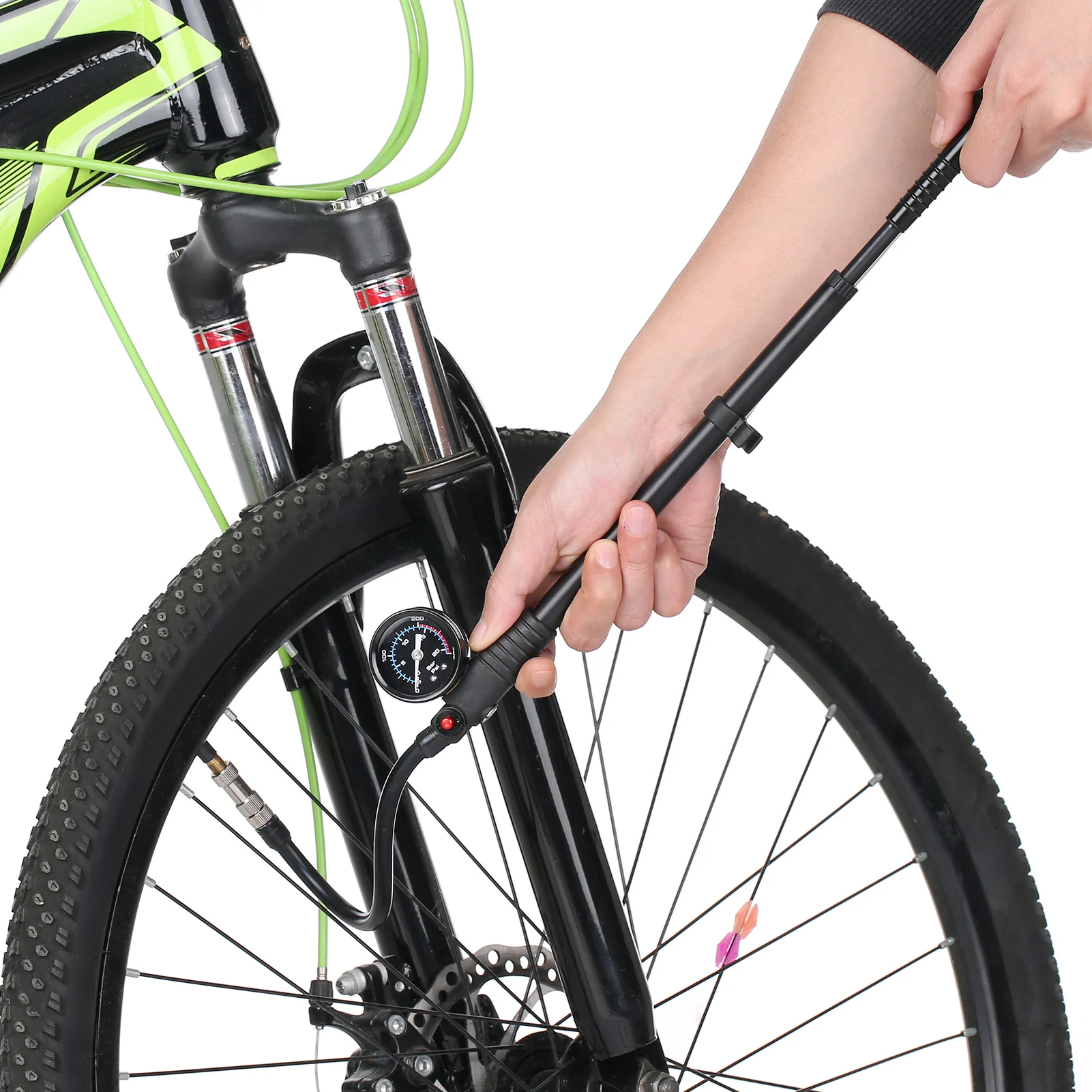 Shock Pump High Pressure 300 PSI Air Pump Presta Schrader Valve Road Bike Pump with Gauge for Front Fork and Rear Bicycle