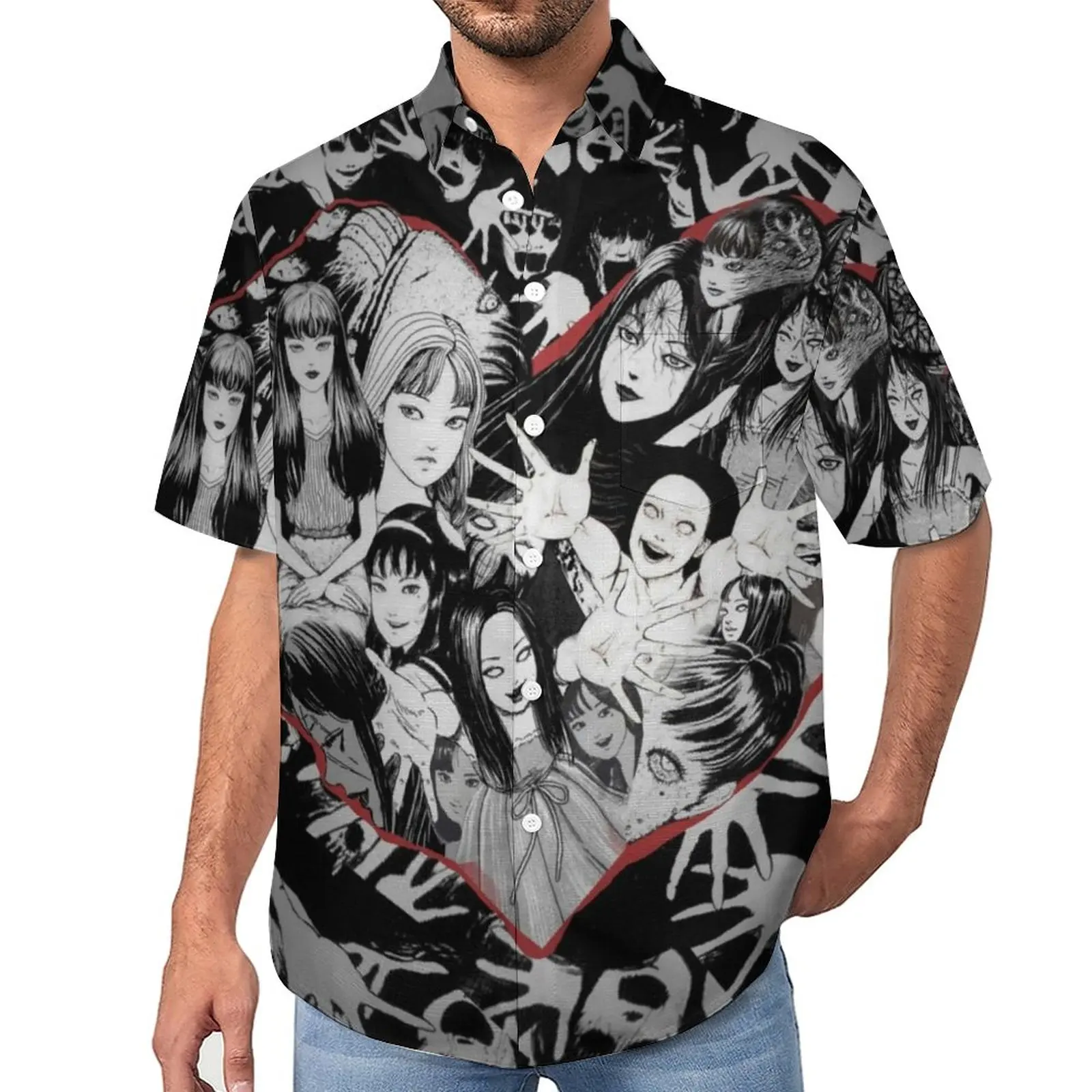 

Junji Ito Tomie Valentines Day Casual Shirt Horror Manga Beach Loose Shirt Hawaii Novelty Blouses Short Sleeves Oversize Clothes