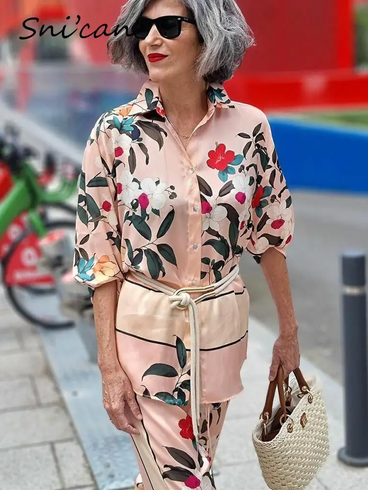 

Pink Floral Print Satin Blouse Women Loose Casual Sleepwear Fashion Summer emale Shirts Chic Tops Blusas Mujer Ladies Shirts New