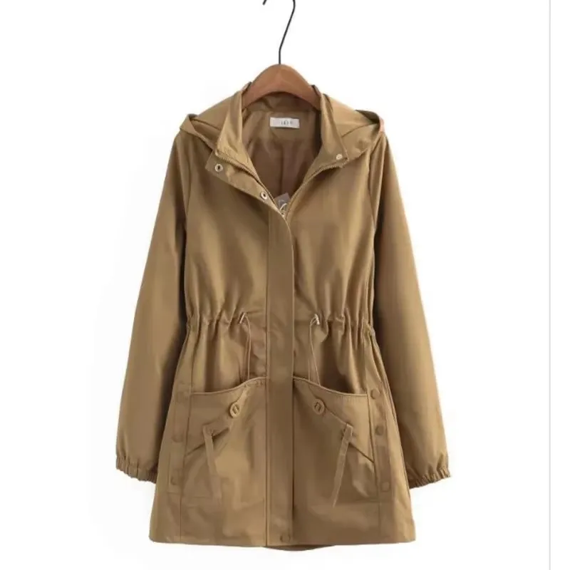 Повседневный плащ для мамы весна-осень большой размер ветровка с капюшоном
