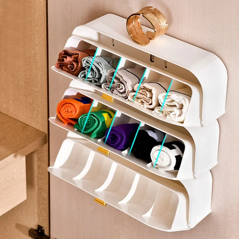 

Wall-mounted Underwear Storage Box Fabric Panties Socks Storage Racks Portable Bra Ties Clothes Finishing Household Organizer