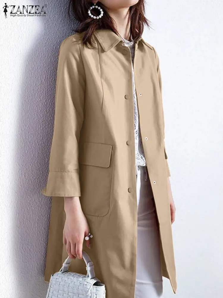 Женская длинная куртка ZANZEA с отложным воротником и рукавом 3/4