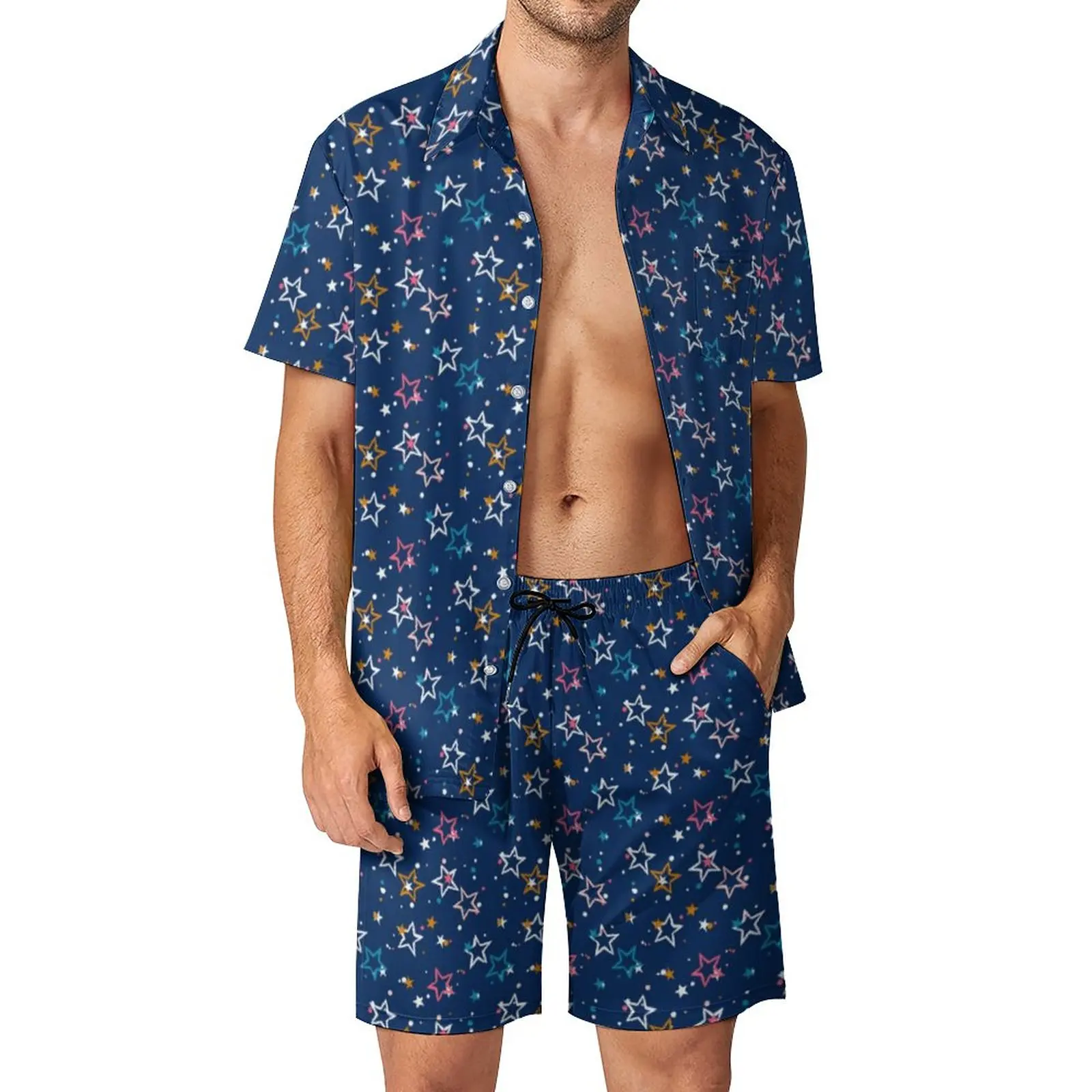 

Мужские комплекты в горошек, яркие звезды, летний трендовый комплект рубашек для отпуска с короткими рукавами, индивидуальный костюм большого размера, подарок