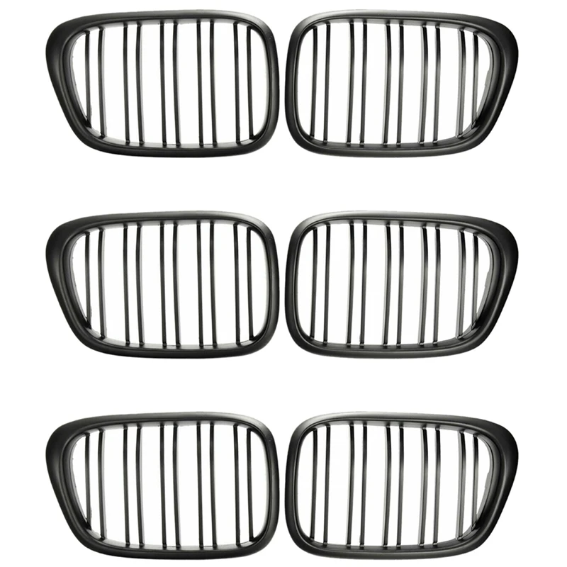 

6X Front Bumper Kidney Grill Replacement Dual Slat Grilles For BMW E39 5 Series 525 528 1995-2004 Matte Black