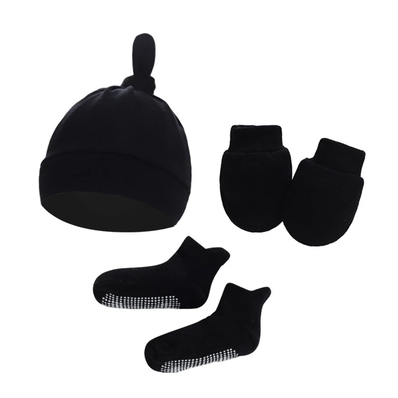 

1Set Newbon Baby Soft Cotton Anti Scratching Gloves Tail Knot Hat Foot Cover Set