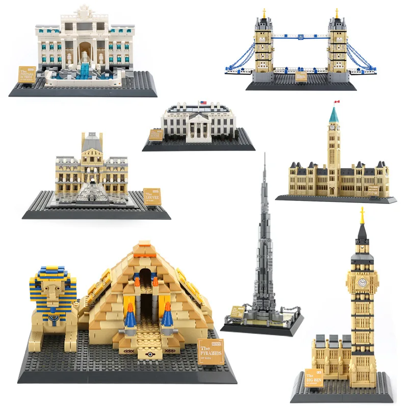 

Building Blocks Pyramids White House Louvre London Tower Bridge Building Collection Model Street Scene Mosaic Assembled Boy Toys