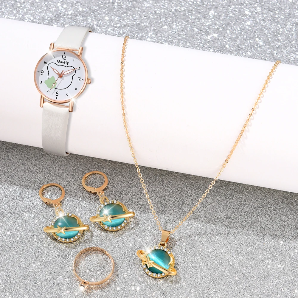 5 шт./комплект женские кварцевые часы с ремешком из ПУ кожи