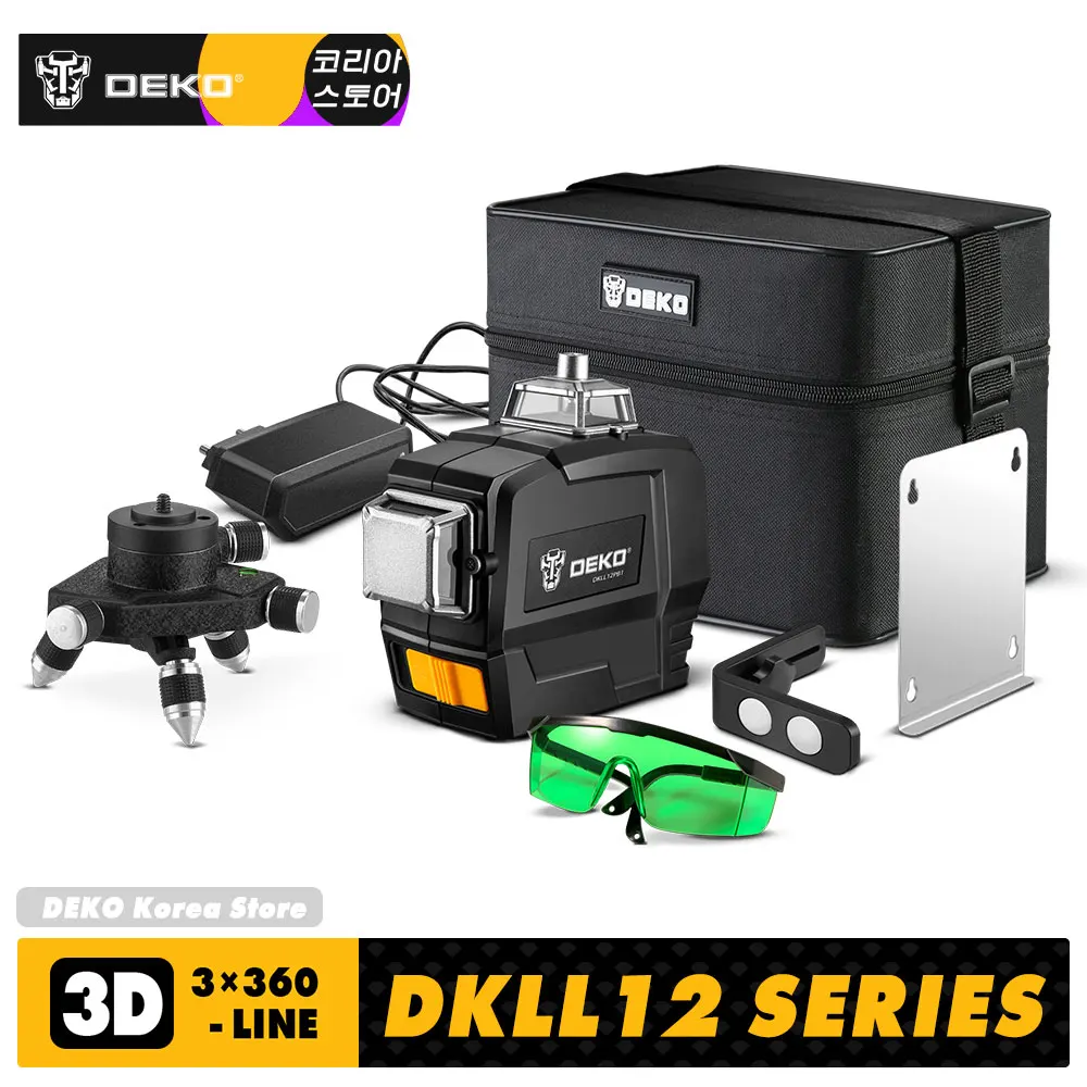Лазерный уровень с зеленой линией DEKO DKLL12PB 3X360 3,7 в строительные инструменты Инструменты для измерения и анализа