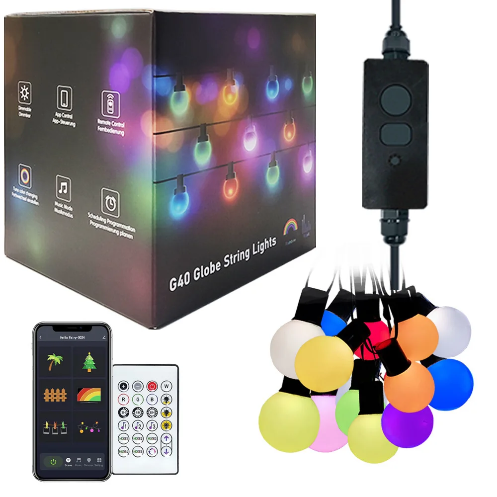 Уличная Водонепроницаемая яркая гирлянда Smart G40 с Bluetooth IP65 5 м/10 м управлением