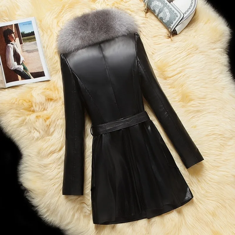 Thickened Plush 2022 Winter PU Leather Coat Women's Medium Long Korean Faux Fur Coat with Cotton Luxury  Lady 's Jacket