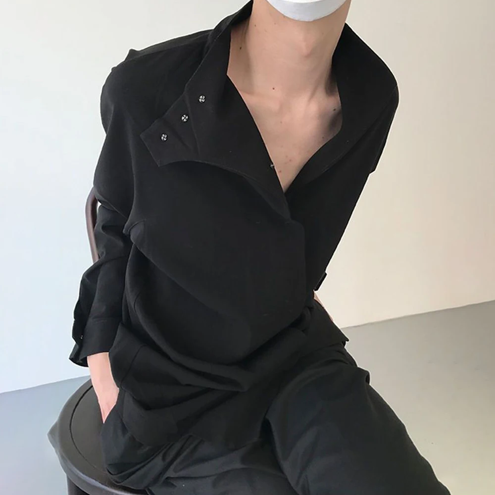 

Collar Long Collar Oversize Grey Half Shirts High Men Camisas Designer Chemise Clothes Homme Dress Sleeve Hombre Stand Shirt