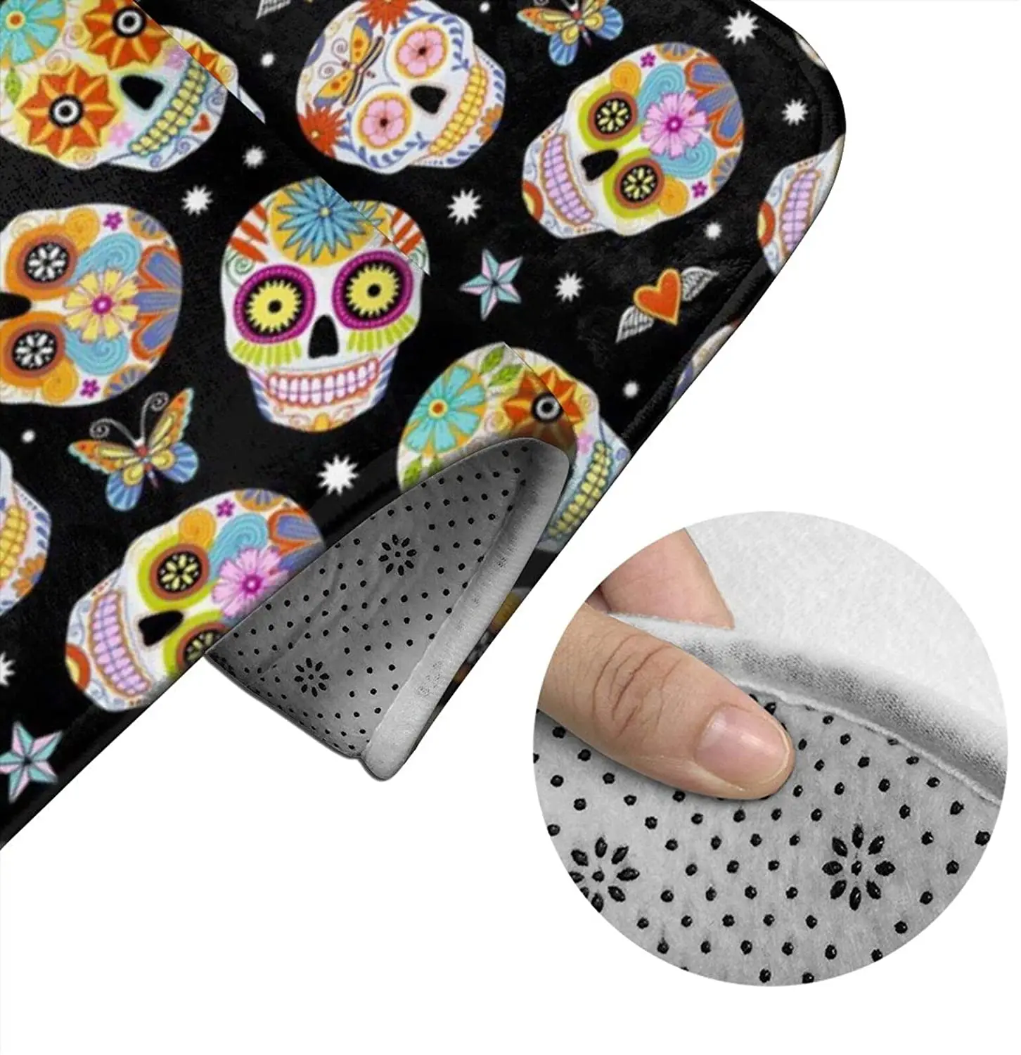 

Sugar Skulls Black L Bathroom Mat Sets 3 Piece Set Rugs Memory Foam Mat Set Toilet Seat Cover Bath Mat lid Cover