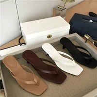 summer luxury brand shoes flip flops leisure sandals clipped toe square head ladies temperament thin heel slippers comfortable