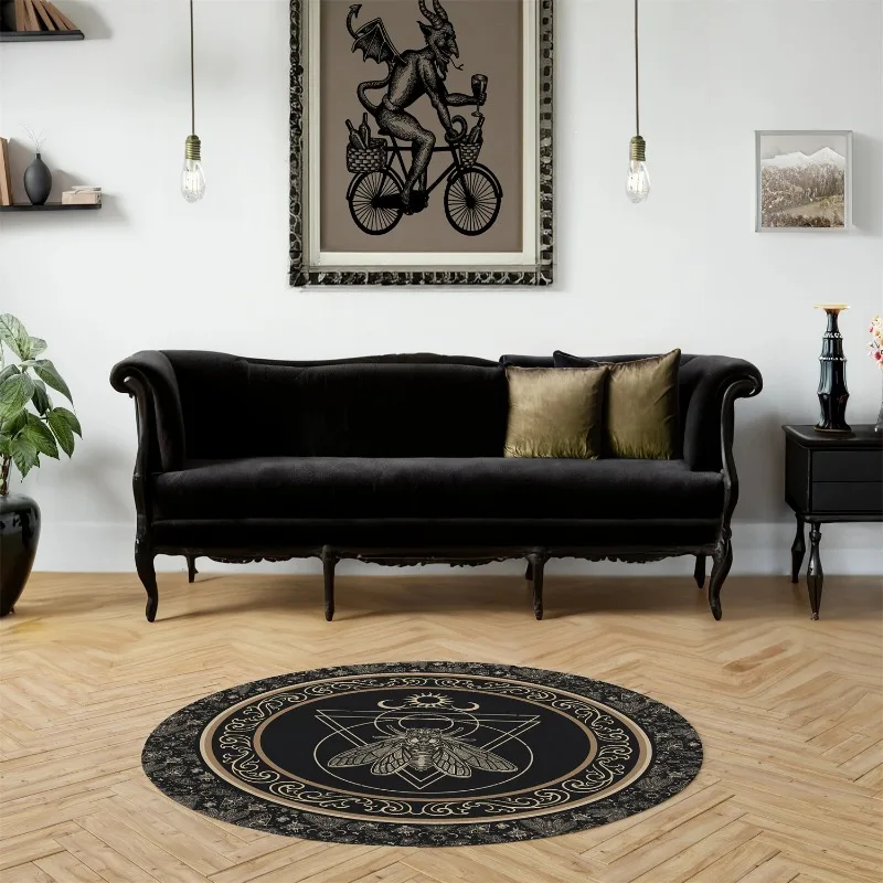 Круглый ковер ведьмы и цикады оккультный готический эзотерический с мотивом