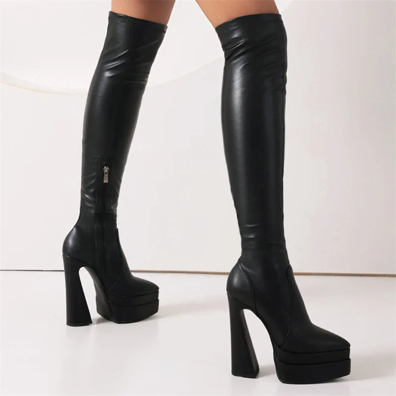 Women Boots Winter Luxury Platform Striptease High Heel Women Shoes 2022 Designer Sexy Party Pointed Ladie Over The Knee Boots