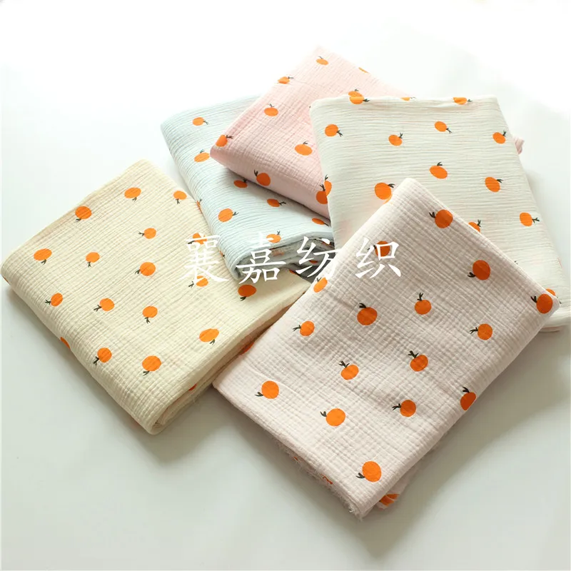 

New Small Orange Cotton Crepe Seersucker Double-layer Gauze Home Clothes Moon Clothes Cloth Pajama Fabric
