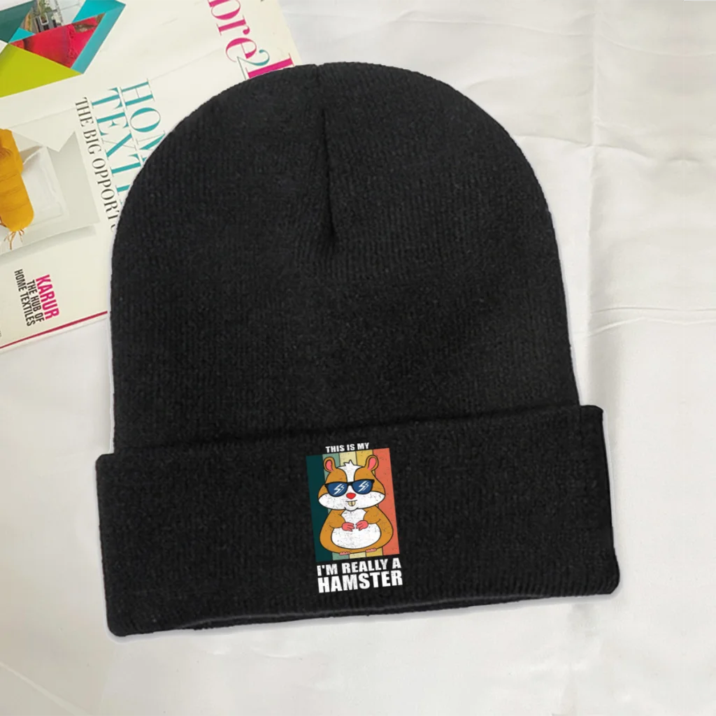 

This Is My Human Costume Skullies Beanie Kawaii Hamster Tiny Animal Knitted Bonnet Men Women Warm Cap Soft Brimless Elastic Hats