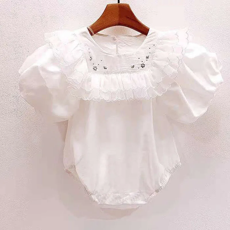 Criscky 2022 Baby Summer Clothing Toddler Baby Girl White Bodysuit Short Sleeve Sunsuit Clothes Birthday Playsuit Outfits